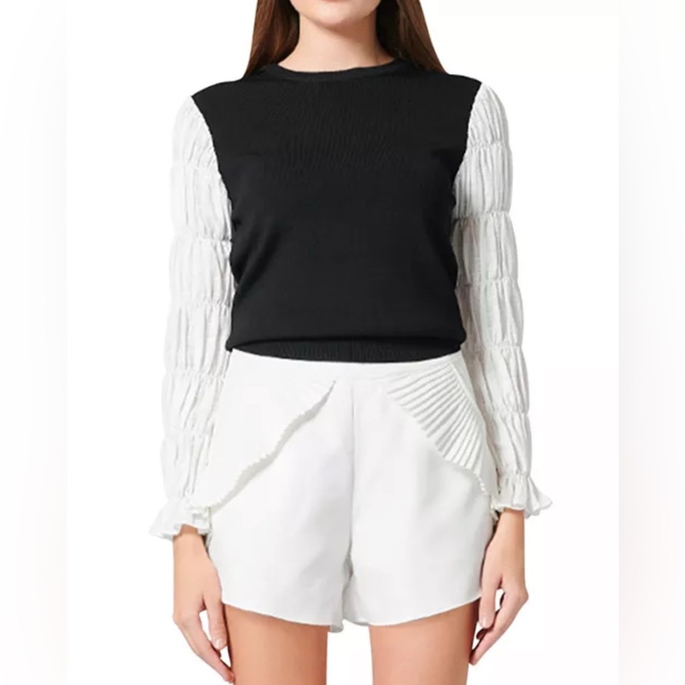 Gracia sz L Black & White Elastic Sleeve Top